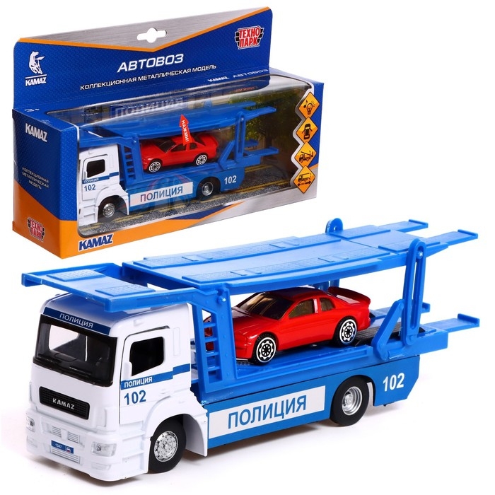 Машина металлическая KAMAZ &laquo;Автовоз полиция&raquo;, 20см, подвижные детали, свет, звук