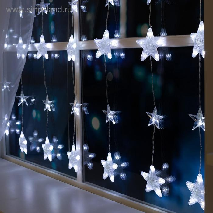 Гирлянда &laquo;Бахрома&raquo; 2.4 &times; 0.9 м с насадками &laquo;Звёздочки&raquo;, IP20, прозрачная нить, 186 LED, свечение белое, 8 режимов, 220 В
