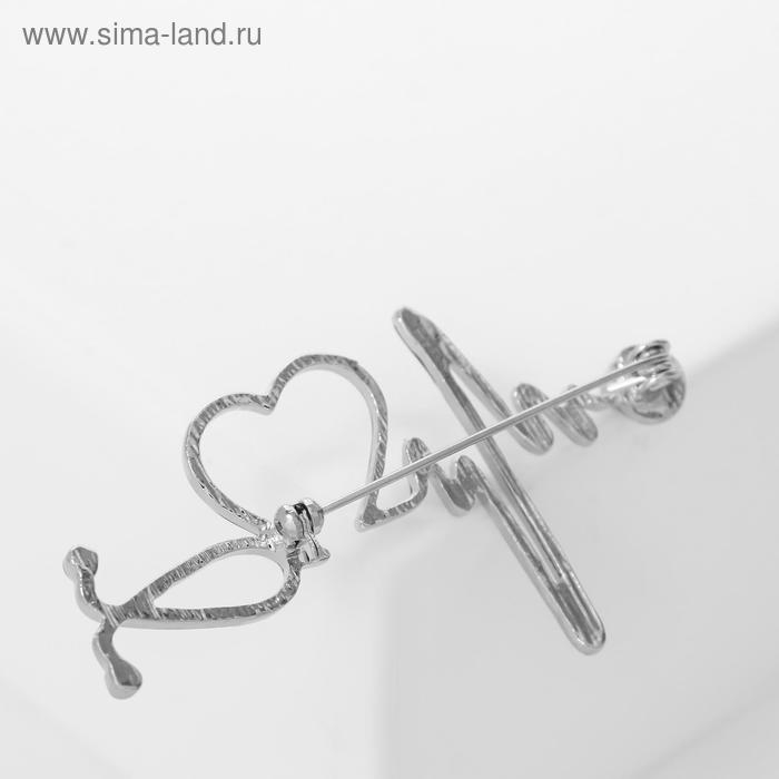 Брошь&laquo; Стетоскоп&raquo; кардиограмма, цвет синий в серебре