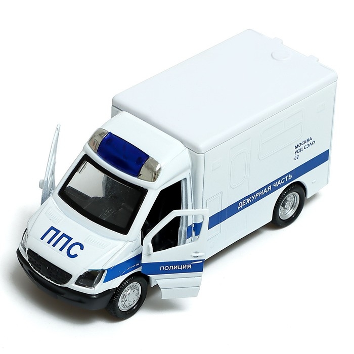 Машина металлическая &laquo;Полиция&raquo;, 1:32, инерционная, световые и звуковые эффекты, русская озвучка, открываются двери, цвет белый
