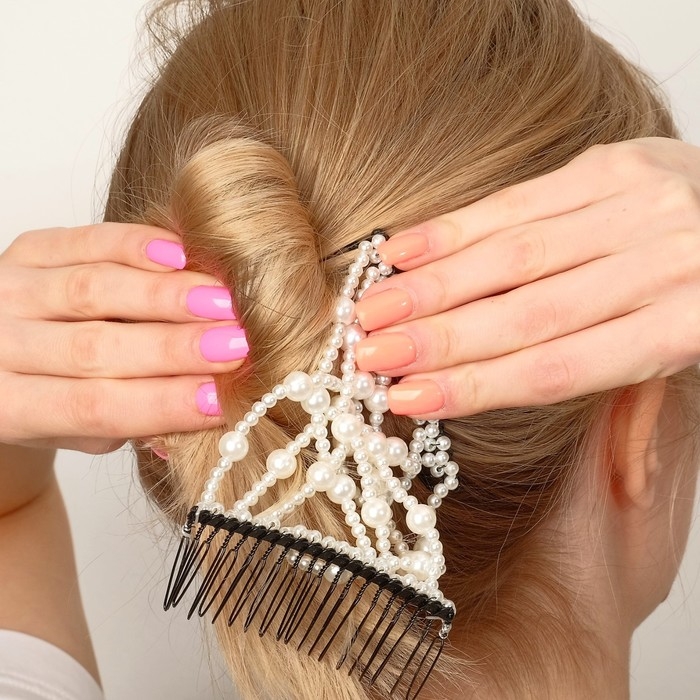Зажим для волос Зажим для волос "Жемчужная сетка" крупная бусина, белый