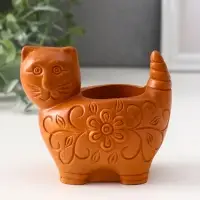 Подсвечник &laquo;Кошка с орнаментом&raquo;, 8.5&times;9.5&times;6.5 см, красная глина