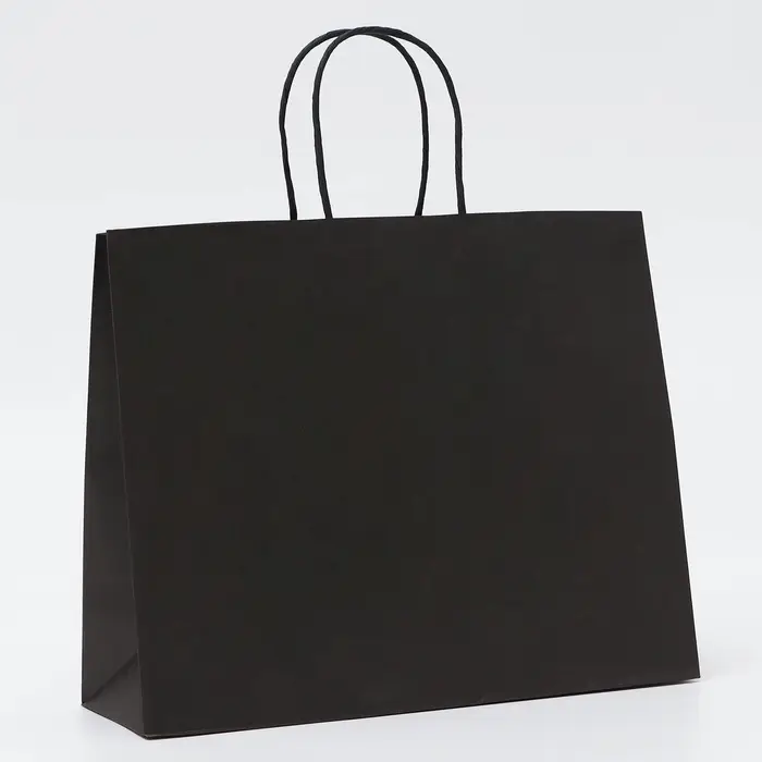 Пакет крафт черный, круглая ручка, 32 х 11 х 26 см, 120 г
