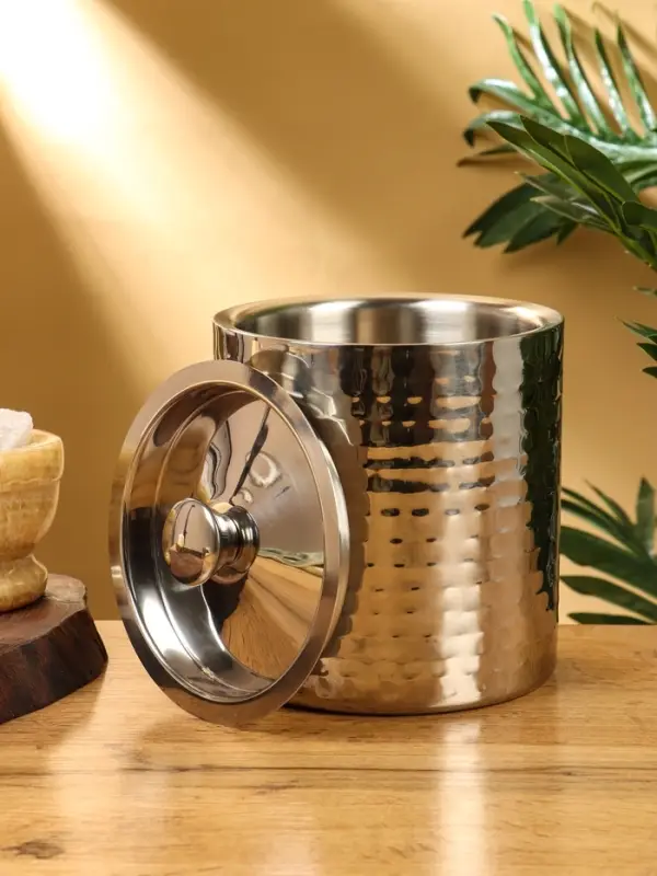 Ведро для льда с крышкой "Серебро" нержавеющая сталь 14,5х14,5х18 см