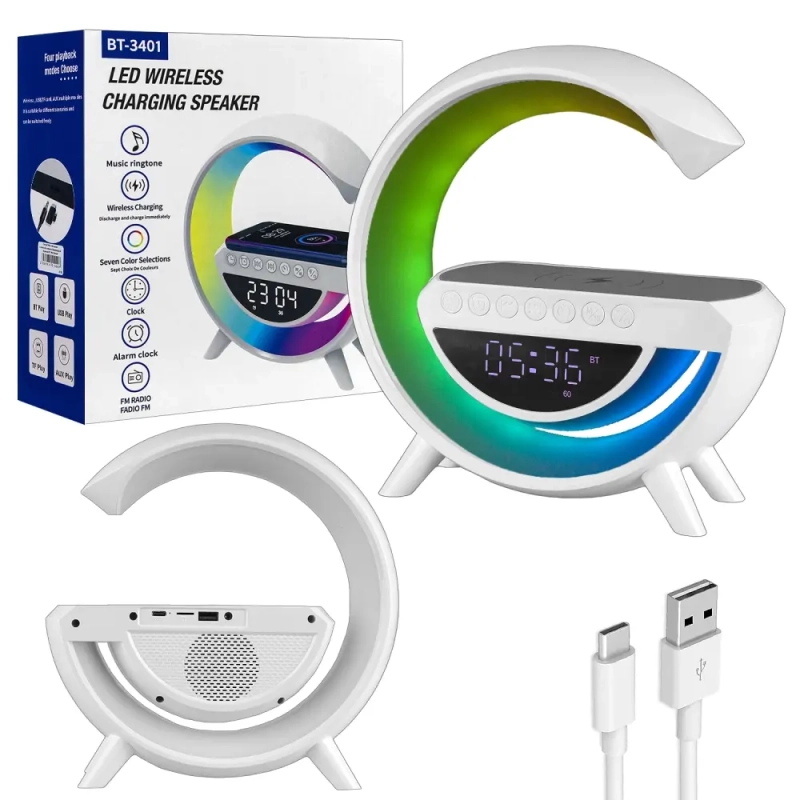 Портативная акустика RGB с беспроводной зарядкой BT-3401 белый