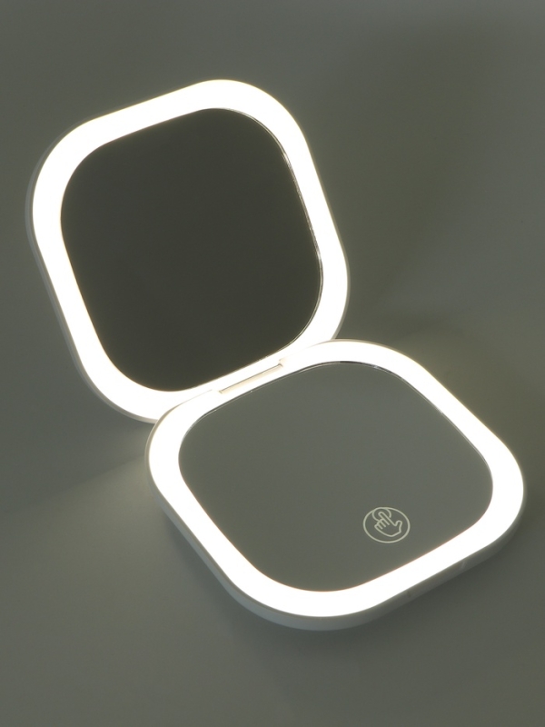 Зеркало косметическое, подсветка 9х9х1,3 см, 1 диод, увеличение, от АКБ, белое