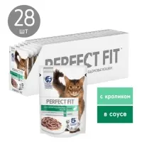 Влажный корм Perfect Fit для стерилизованных кошек, кролик, пауч,  75 г