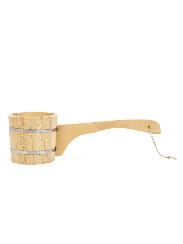 Ковш-черпак из липы 1.5л, 49 см, нержавеющий обруч, с горизонтальной ручкой