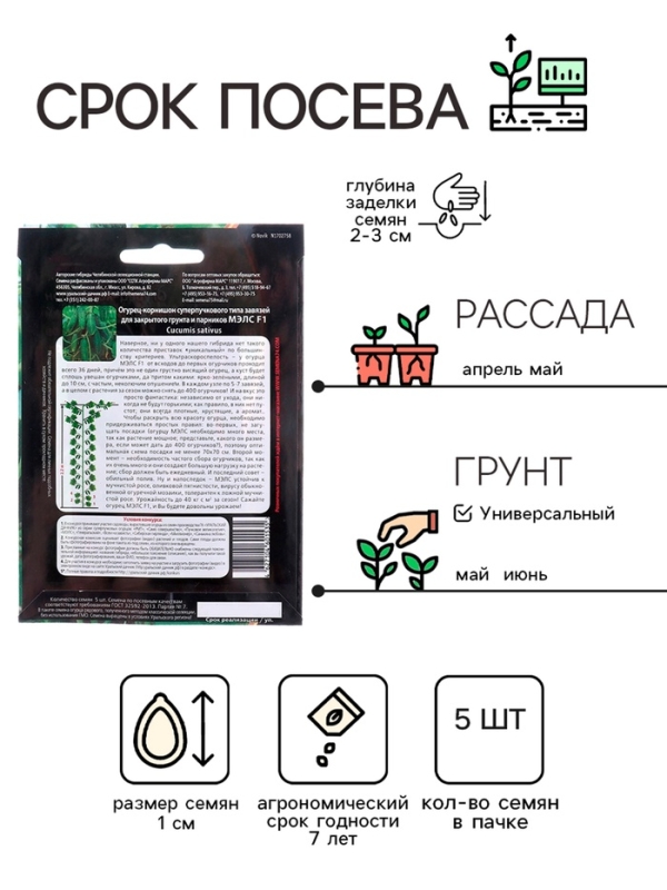 Семена Огурец "Мэлс" F1 ультраранний 36 дней, корнишон, партенокарпический, 5 шт