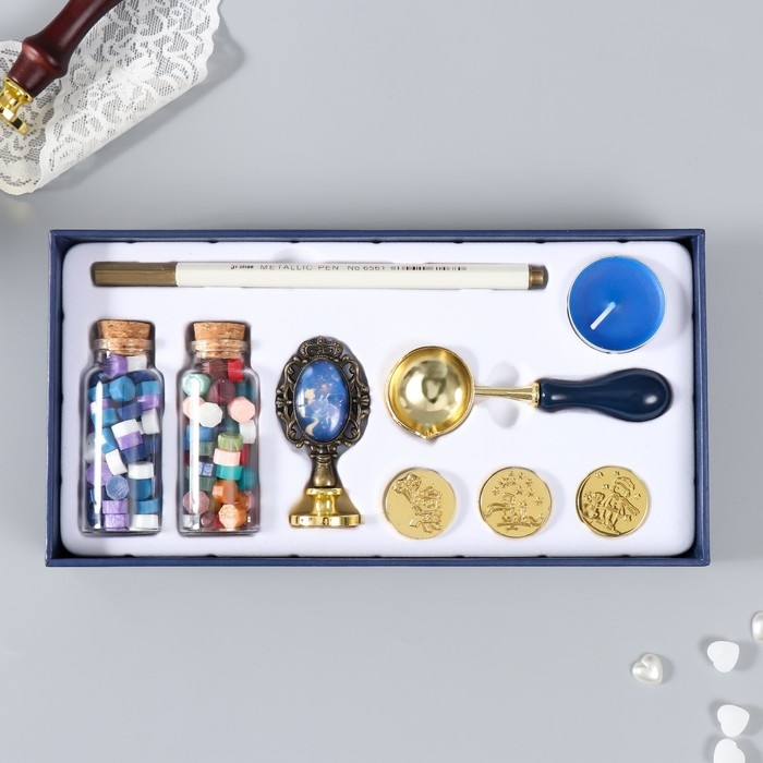 Сургучный набор "Принц" печати, ручка, ложка, маркер, воск, свеча 22х12 см