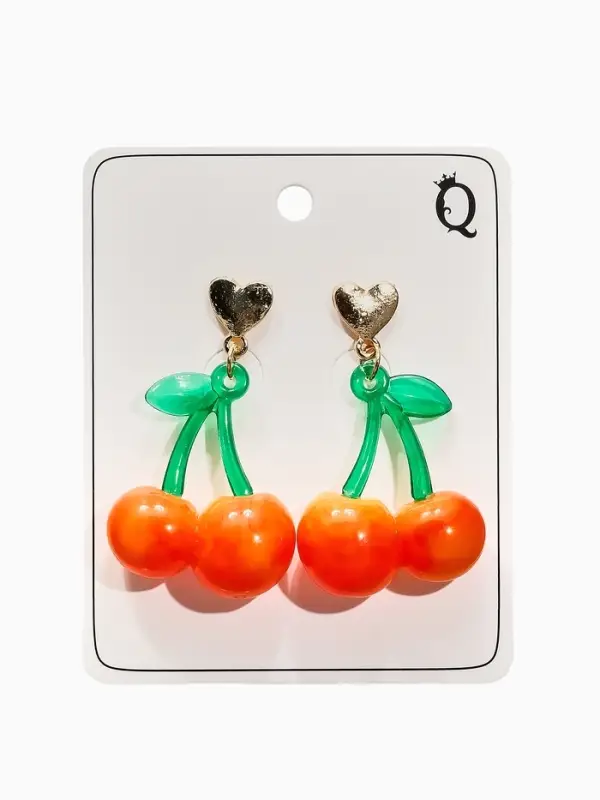 Серьги "Вишня" сердечки, цвет красно-жёлтый в золоте