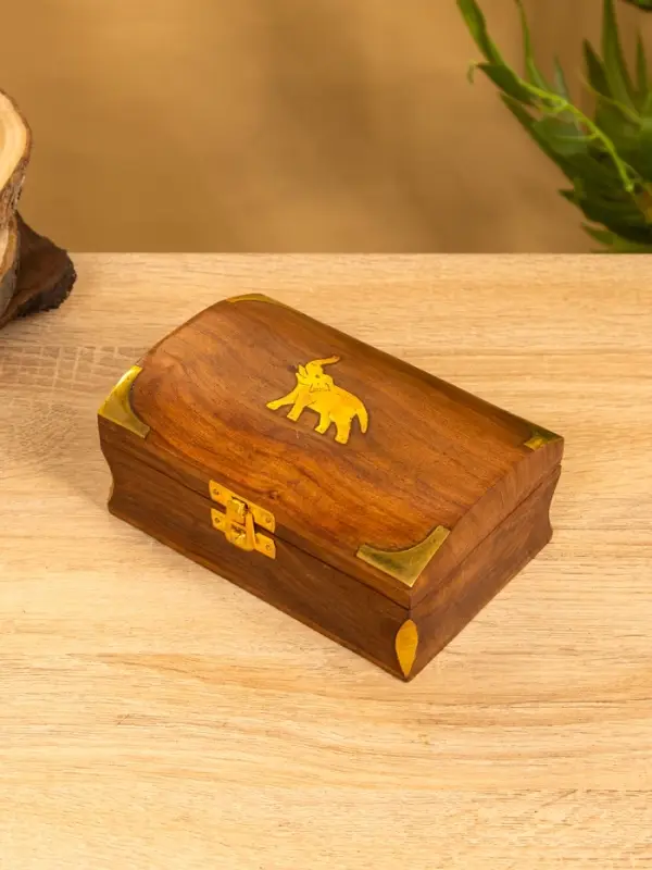 Шкатулка "Слон" 15,5х10х7 см, дерево шишам, латунь