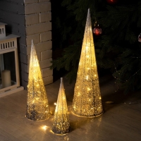 Светодиодная фигура &laquo;Серебристые конусы&raquo; 30, 45, 60 см, текстиль, металл, 220 В, свечение тёплое белое