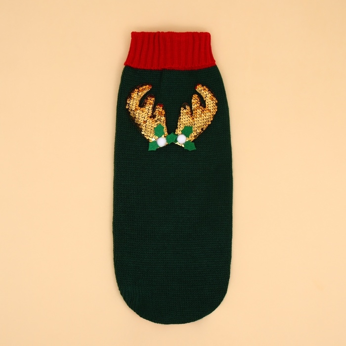 Свитер "Рога удачи", размер 2XL (ДС 45 см, ОШ 36, ОГ 35-54), зелёный