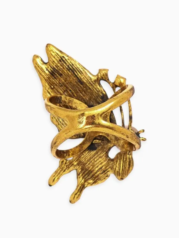 Кольцо для платка "Бабочка профиль", цвет белый в чернёном золоте