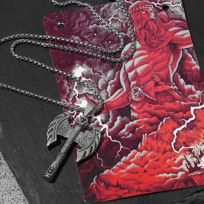 Кулон-амулет &laquo;Секира Перуна&raquo; на цепи, цвет чернёное серебро, 58 см