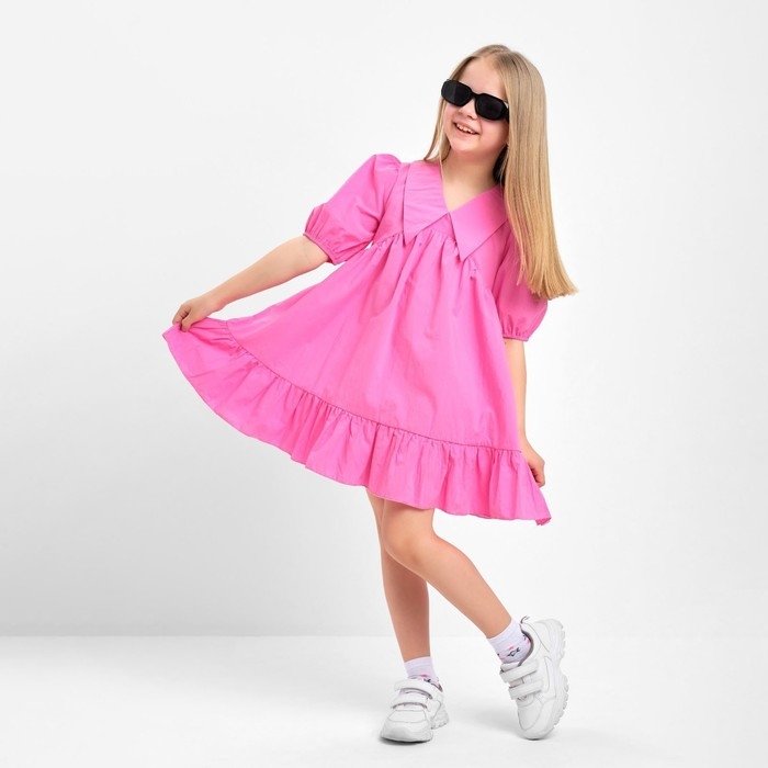 Платье детское с воротником KAFTAN, размер 34 (122-128 см), цвет ярко-розовый Платье детское с воротником KAFTAN, размер 34 (122-128 см), цвет ярко-розовый