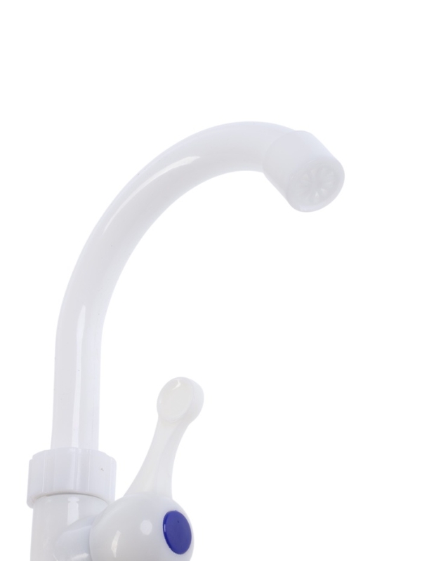 Кран на одну воду ZEIN Z3463, плоская ручка, R-образный излив, пластик, белый