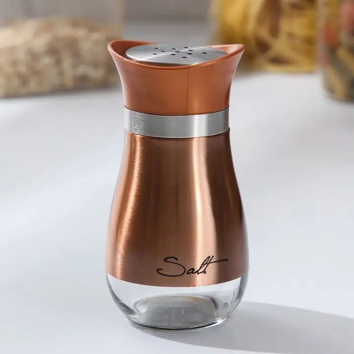 Солонка стеклянная &laquo;Сияние&raquo;, 5,5&times;5&times;11 см, цвет бронзовый, надписи МИКС