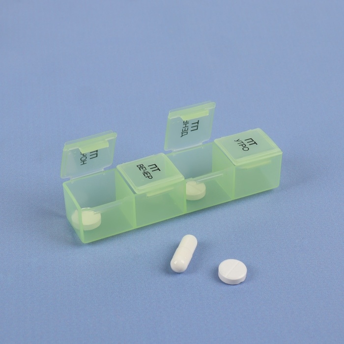 Таблетница - органайзер &laquo;Неделька&raquo;, съёмные ячейки, утро/день/вечер/ночь, 17,5 &times; 10,7 &times; 2,5 см, 7 контейнеров по 4 секции, разноцветная