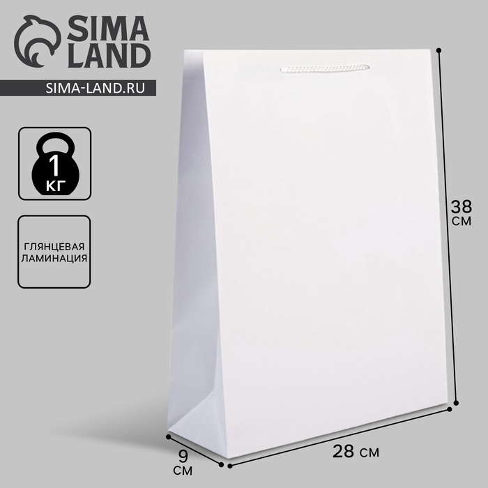Пакет подарочный ламинированный, упаковка, &laquo;Белый&raquo;, L 28 х 38 х 9 см