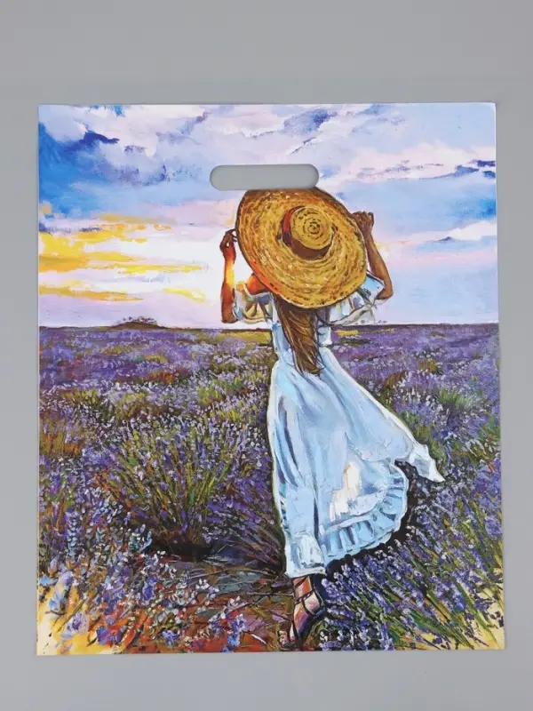 Пакет "Лавандовое поле", полиэтиленовый с вырубной ручкой, 38 х 45 + 3 см, 50 мкм