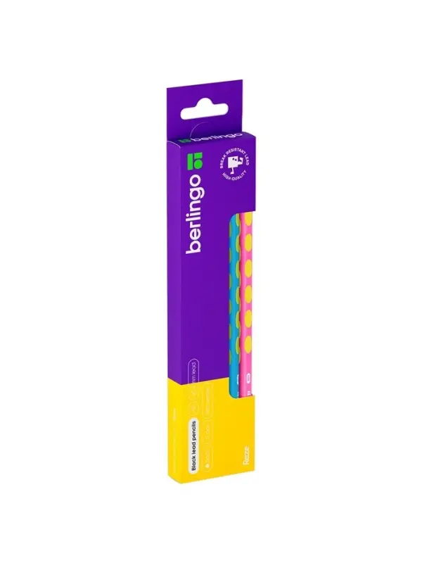 Карандаш ч/г Berlingo "Raze" HB, с ластиком, заточен, пластик, трехгр, выемки, ассорти