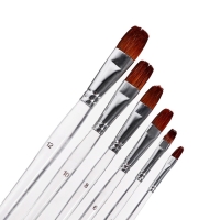 Набор кистей пони-синтетика плоские 6 штук с прозрачными ручками (№2,4,6,8,10,12)