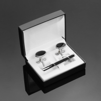 Набор мужской медный &laquo;Запонки + Зажим для галстука&raquo; овал с эмалью, цвет чёрный в серебре