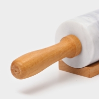 Скалка из мрамора 46х6 см, цвет белый, ручки из бука