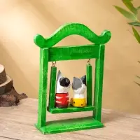 Сувенир интерьерный "Кошечки на качелях" 15х7х25 см, дерево, цв. зелёный