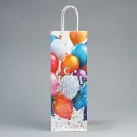 Пакет подарочный под бутылку, упаковка, &laquo;С Днём рождения&raquo;, белый крафт, 13 х 36 х 10 см