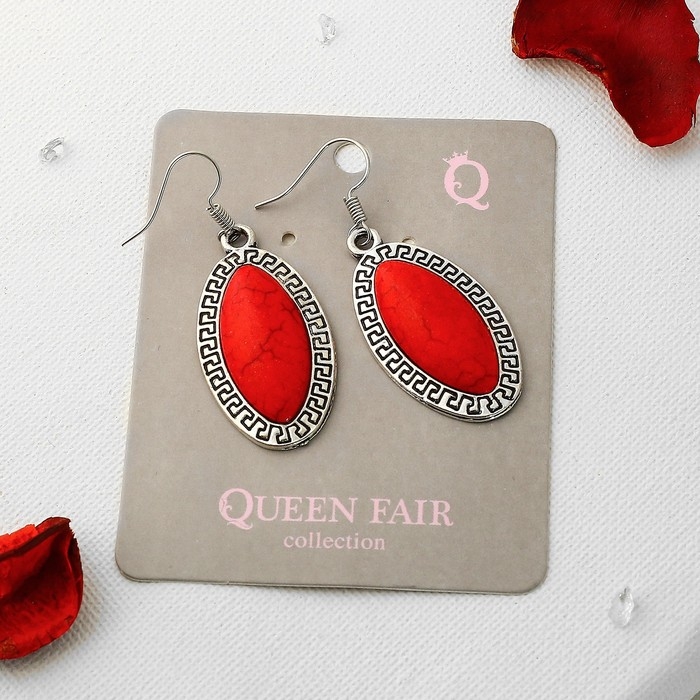 Серьги &laquo;Натурель&raquo; эллипс, цвет красный в чернёном серебре