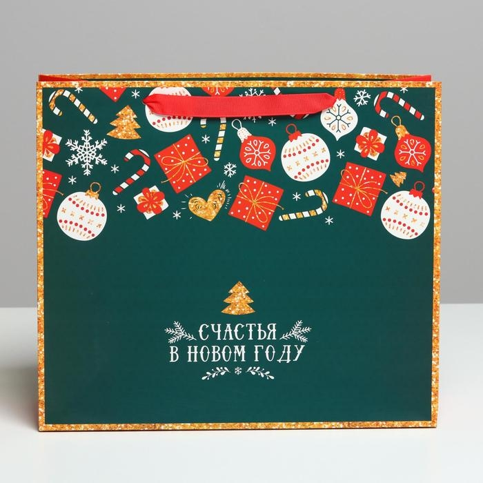 Пакет подарочный новогодний ламинированный &laquo;Счастья в Новом году&raquo;, M 30 х 26 х 9 см, Новый год