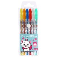 Ручка шариковая с блестками, 6 цветов, Коты Аристократы