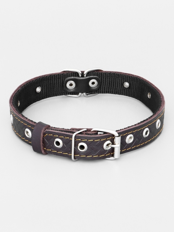 Ошейник кожаный усиленный капроном с полукольцом,  55 х 2,5 см, ОШ 27-53 см, коричневый