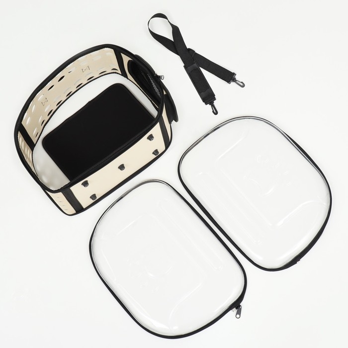 Переноска для животных прозрачная, 42*32*28 см, бежевая Переноска для животных прозрачная, 42*32*28 см, бежевая