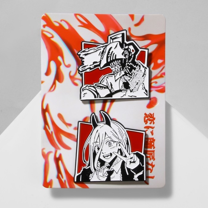 Набор значков (2 шт.) «Япония» магические парни, цветной в чёрном металле Набор значков (2 шт.) «Япония» магические парни, цветной в чёрном металле