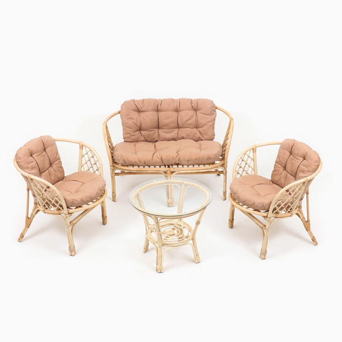 Набор садовой мебели Набор садовой мебели "Bagama": 2 кресла, 1 диван, 1 стол, ротанг светлый, подушки бежевые