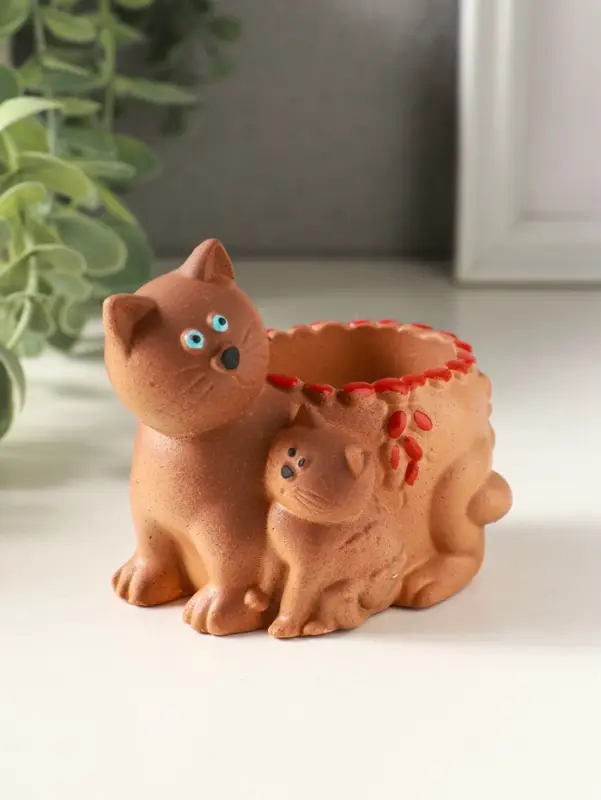 Подставка для мелочей &laquo;Кошка с котенком&raquo; 8&times;9&times;6 см, охра, гипс