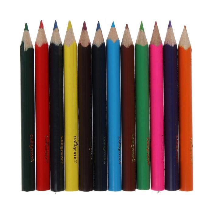 Карандаши цветные 12 цветов МИНИ, корпус деревянный, треугольный