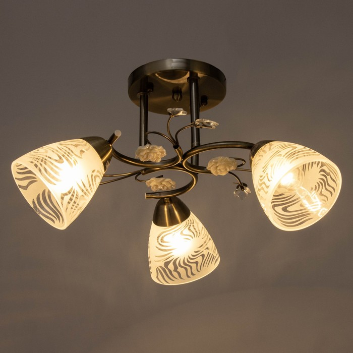 Люстра "Летний цвет" 3х60Вт E27 античная бронза 43х43х25см