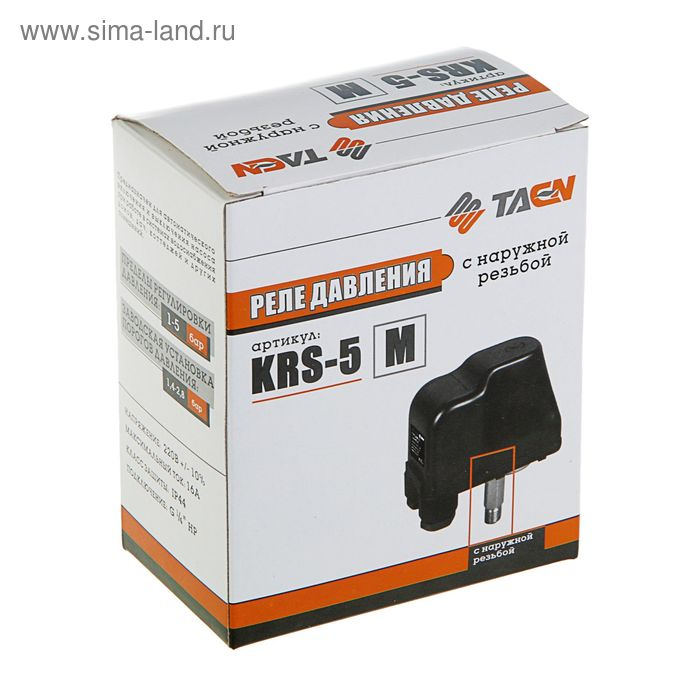 Реле давления TAEN KRS-5, наружная резьба 1/4 Реле давления TAEN KRS-5, наружная резьба 1/4", рабочий диапазон 1-5 бар