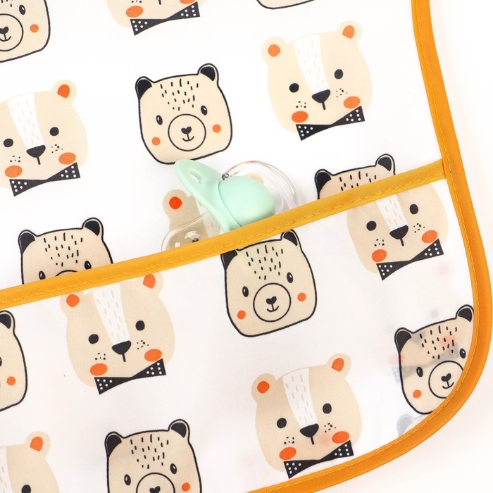 Нагрудник с рукавами и карманом &laquo;Мишка&raquo;, рубашка, 0-2  года (рукав 34см, грудь 43*36см)