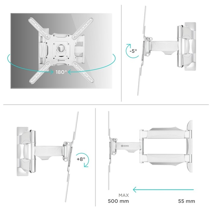 Кронштейн ONKRON M4, для ТВ, наклонно-поворотный, 32 Кронштейн ONKRON M4, для ТВ, наклонно-поворотный, 32"-65", 55-500 мм от стены, белый