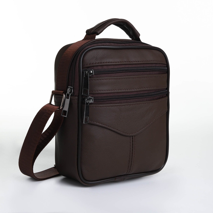 Сумка мужская на молниях, длинный ремень, цвет коричневый Сумка мужская на молниях, длинный ремень, цвет коричневый