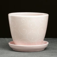 Горшок для цветов &laquo;Витраж&raquo;, 1 л, d=15 см, h=13 см, керамический, с поддоном, бежевый