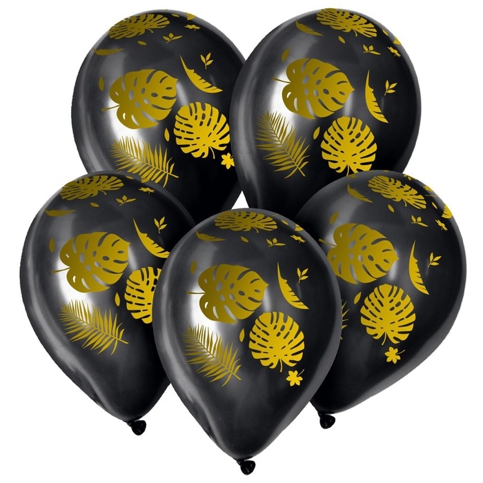 Воздушный шар латексный 12" &laquo;Листья&raquo;, пастель, цвет чёрный, 25 шт.
