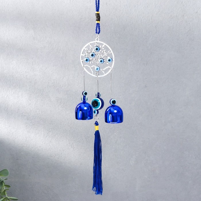Музыка ветра металл "Дерево жизни в круге" от сглаза с кисточкой 2 колокольчика 22х6,5 см