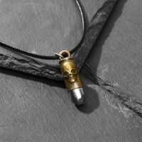 Кулон мужской &laquo;Пуля&raquo; с черепом, цвет чернёное золото на чёрном шнурке, 45см